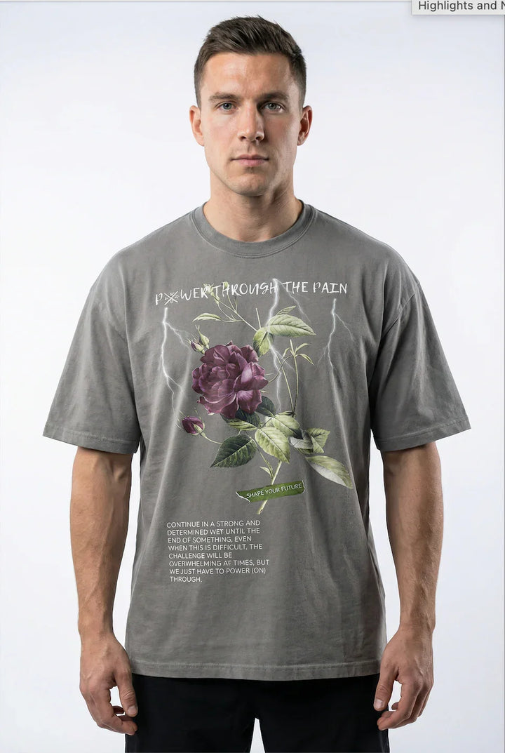 POWER THROUGH THE PAIN “PREMIUM VINTAGE” OVERSIZED TEE IN GREY