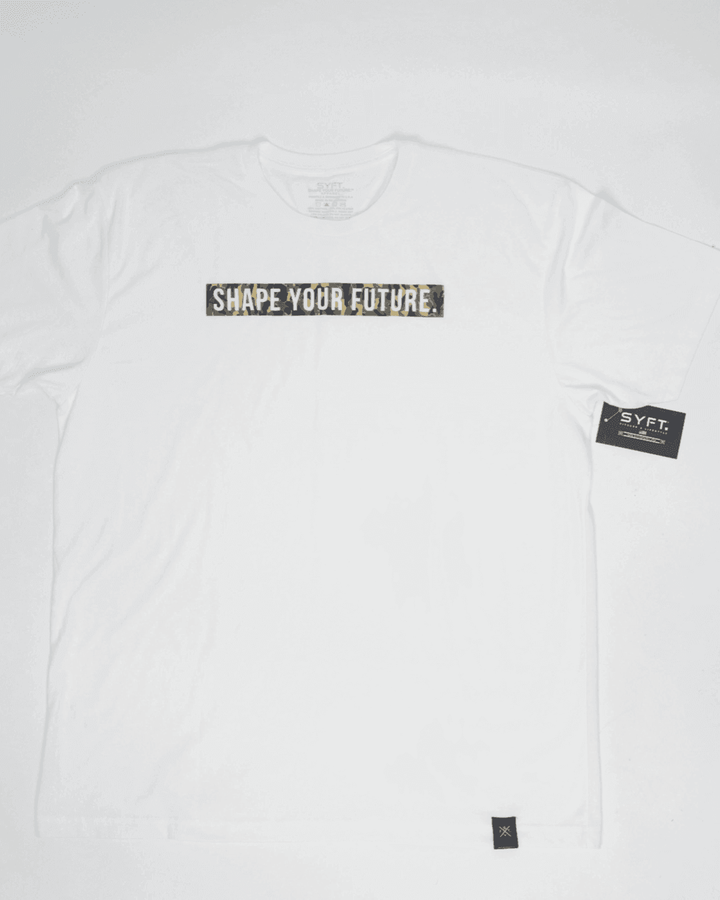 CAMO PRINT BLOCK INFILL TEE - WHITE - Shape Your Future. Apparel